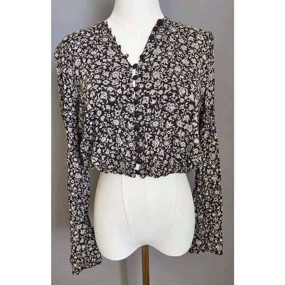 Zara Vintage Inspired Button Ditsy Floral Cropped Blouse Boho Cottagecore Sz M - Picture 1 of 8